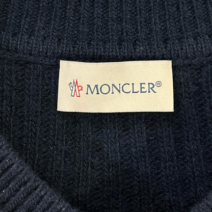 MONCLER 22 Wool V-Neck Logo Patch Knit Sweater Navy Size M