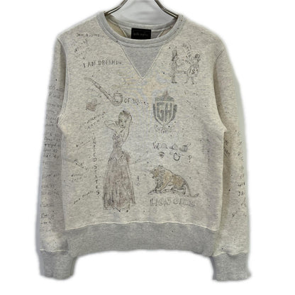 GLADHAND Beige Hand-Painted Leaf Finish Sweatshirt Size S