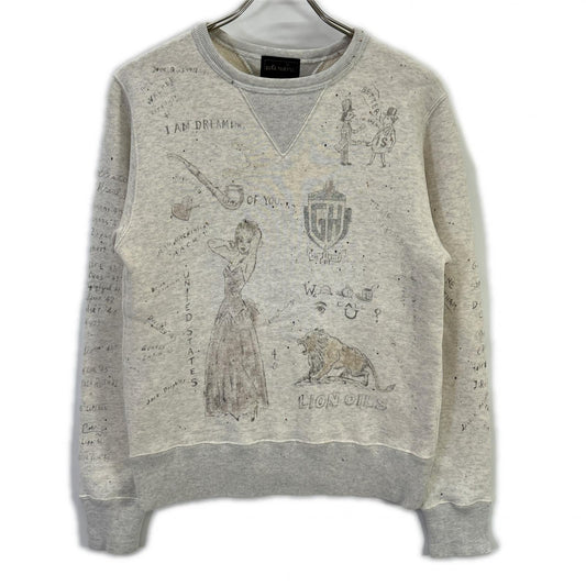 GLADHAND Beige Hand-Painted Leaf Finish Sweatshirt Size S