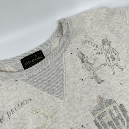 GLADHAND Beige Hand-Painted Leaf Finish Sweatshirt Size S
