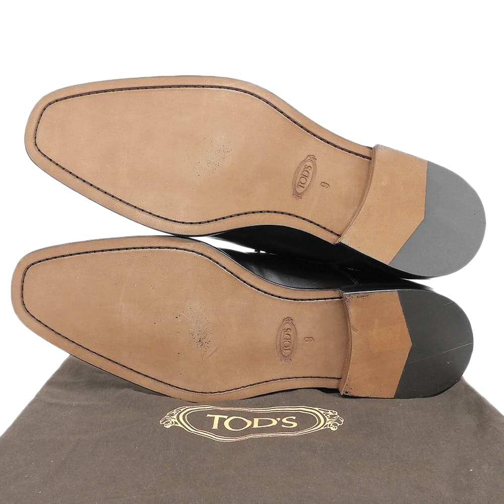 TOD'S Leather Embossed Logo Straight Tip Shoes Black Sneakers Size 9