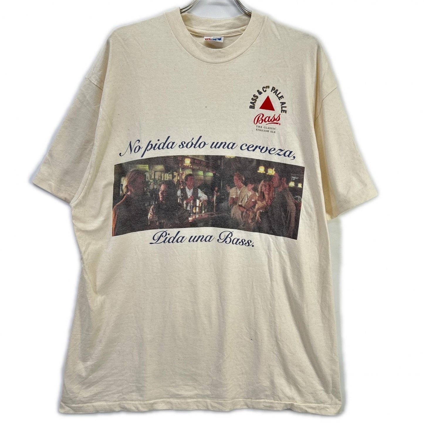 Hanes 90s USA Bass Brewery Logo Print T-Shirt White Coat Size XL