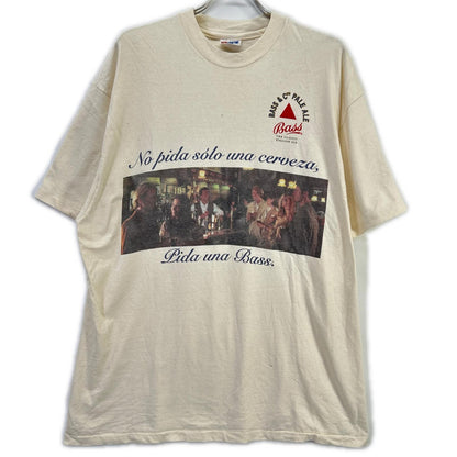 Hanes 90s USA Bass Brewery Logo Print T-Shirt White Coat Size XL