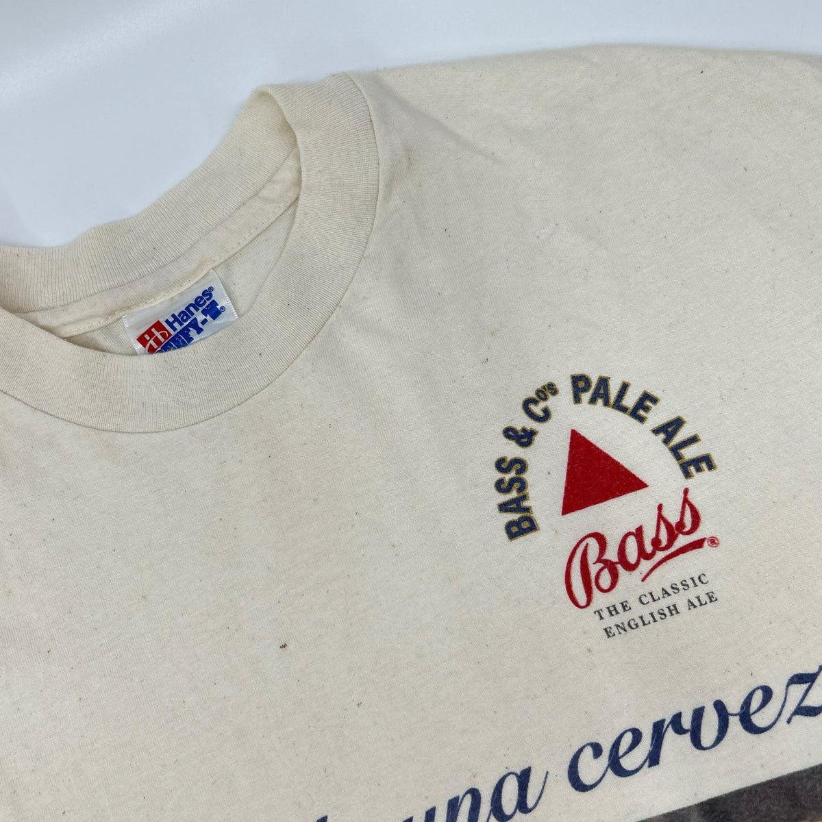 Hanes 90s USA Bass Brewery Logo Print T-Shirt White Coat Size XL