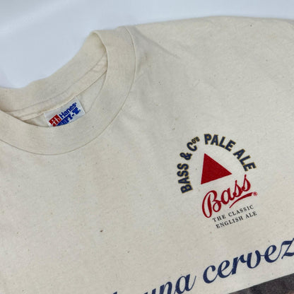 Hanes 90s USA Bass Brewery Logo Print T-Shirt White Coat Size XL