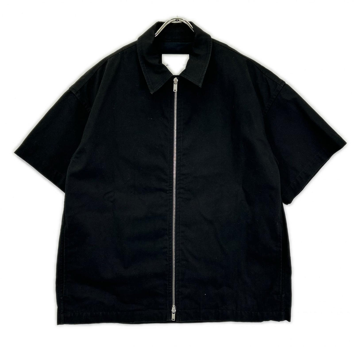 JILSANDER Black Cotton Zip-Up Short Sleeve Shirt Size 44
