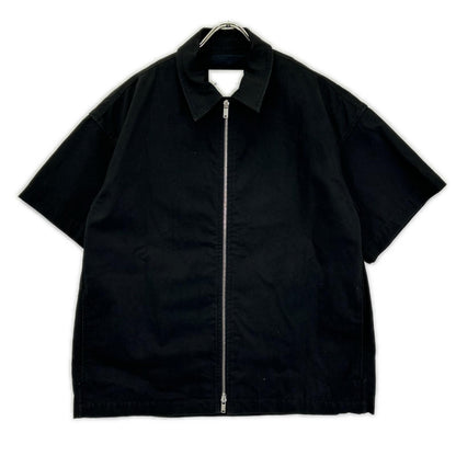 JILSANDER Black Cotton Zip-Up Short Sleeve Shirt Size 44
