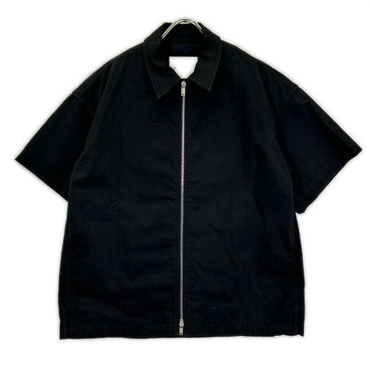 JILSANDER Black Cotton Zip-Up Short Sleeve Shirt Size 44