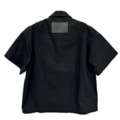 JILSANDER Black Cotton Zip-Up Short Sleeve Shirt Size 44