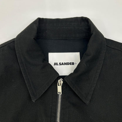 JILSANDER Black Cotton Zip-Up Short Sleeve Shirt Size 44