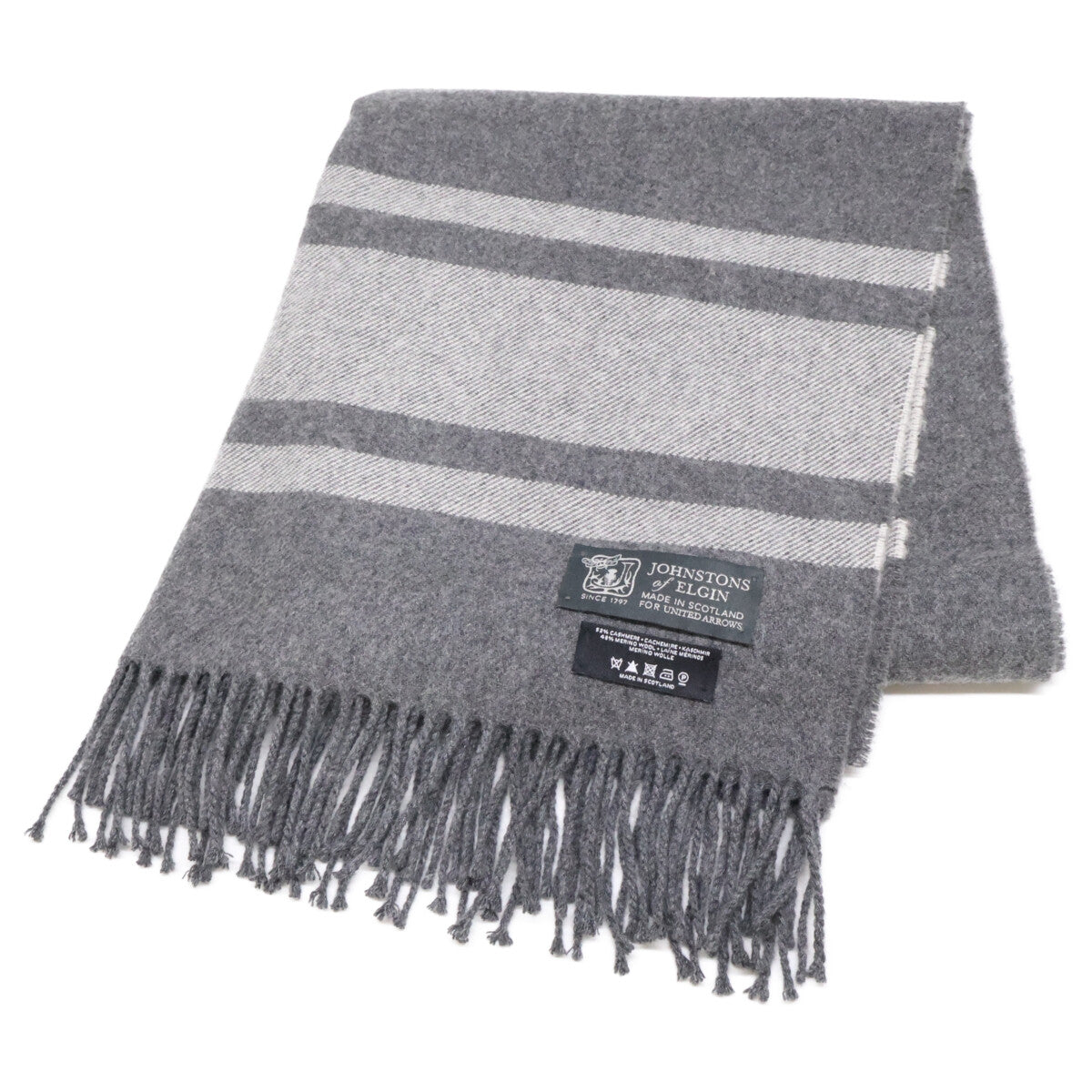 Johnstons Cashmere Wool Fringe Scarf Gray Size ONE SIZE
