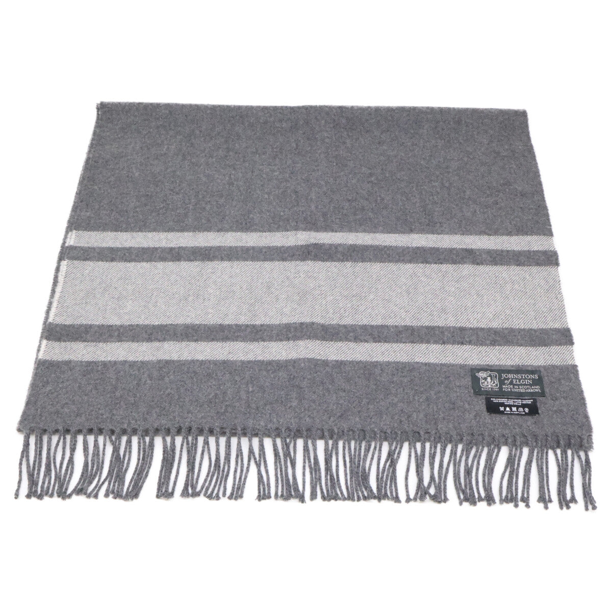 Johnstons Cashmere Wool Fringe Scarf Gray Size ONE SIZE