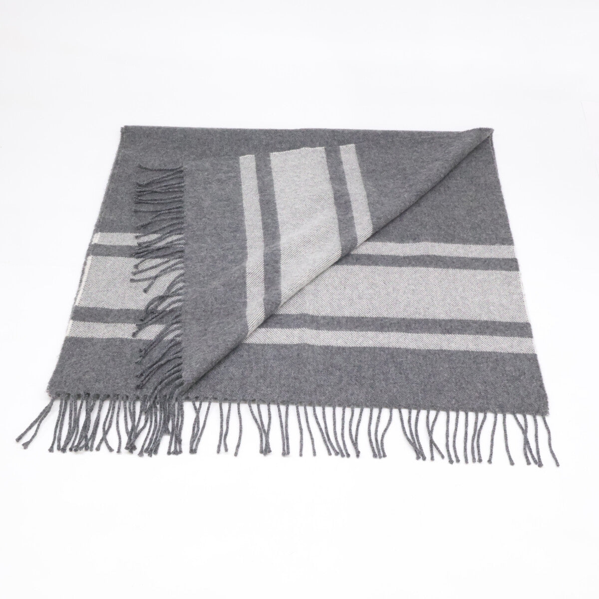 Johnstons Cashmere Wool Fringe Scarf Gray Size ONE SIZE