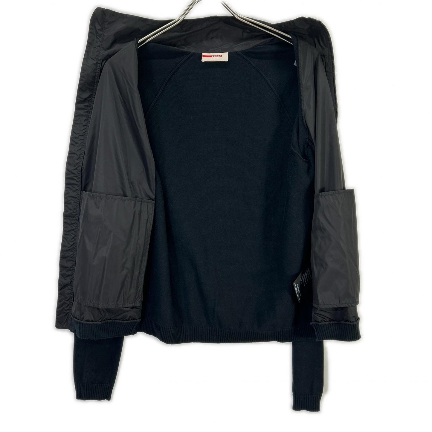 PRADA SPORT 11 Nylon Knit Panel Track Jacket Black Size 48