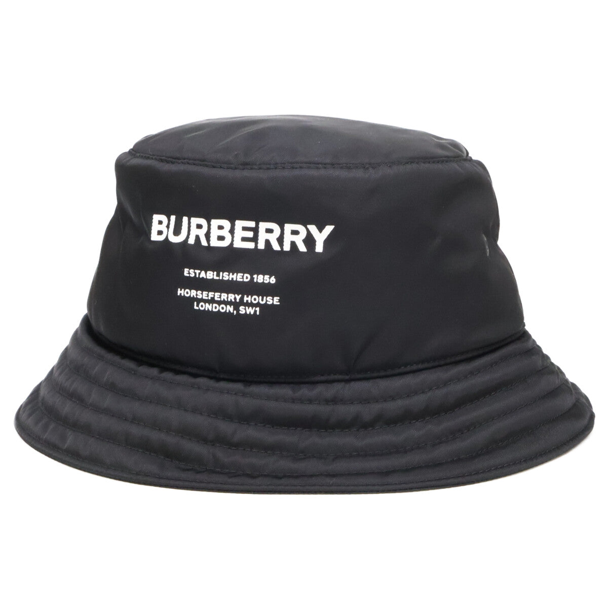 BURBERRY Padded Nylon Logo Print Bucket Hat Black Size L