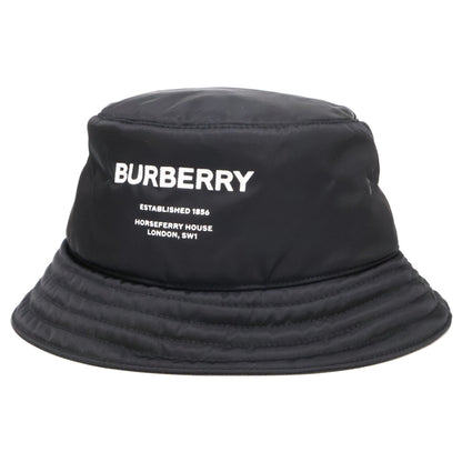 BURBERRY Padded Nylon Logo Print Bucket Hat Black Size L