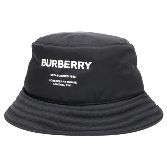 BURBERRY Padded Nylon Logo Print Bucket Hat Black Size L