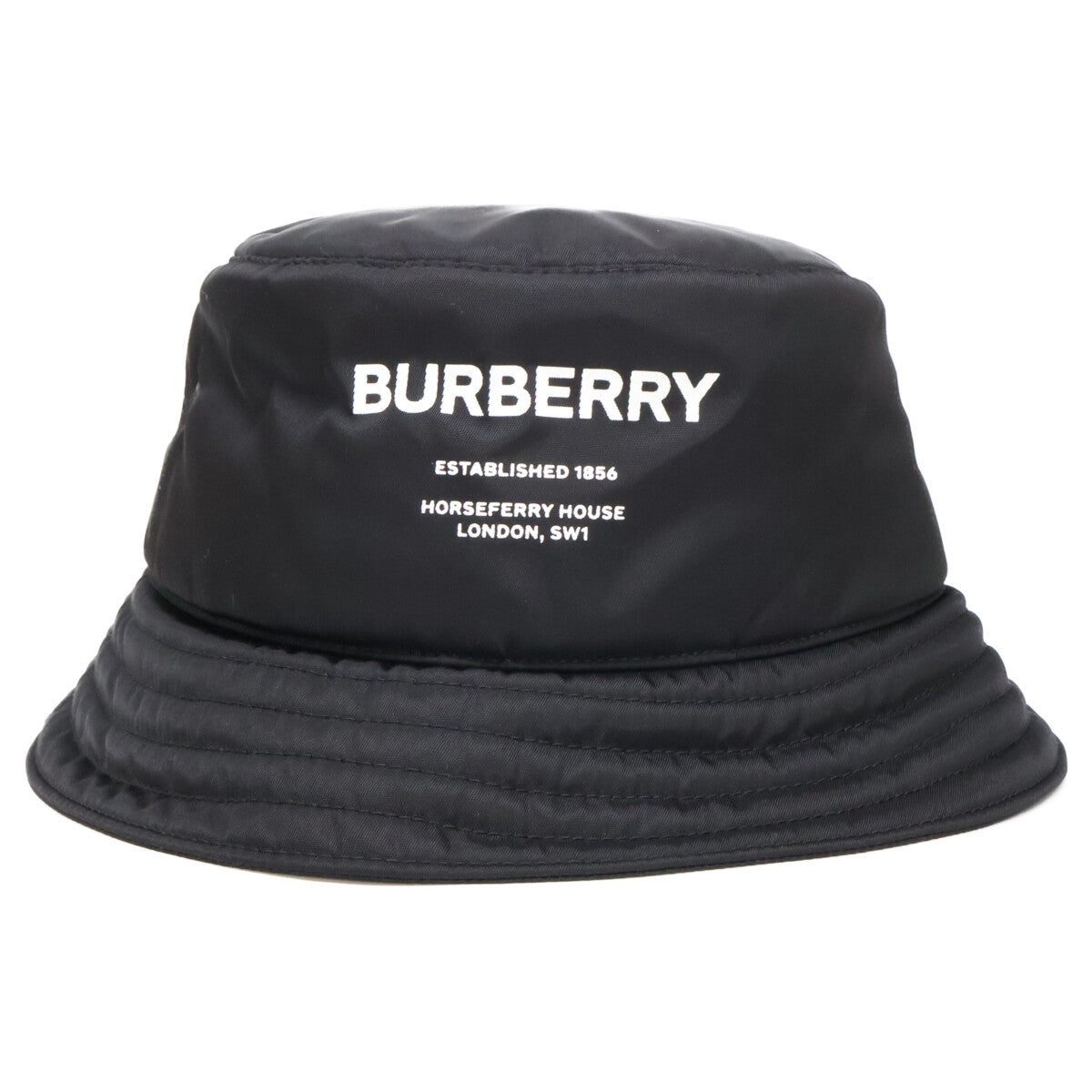 BURBERRY Padded Nylon Logo Print Bucket Hat Black Size L