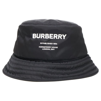 BURBERRY Padded Nylon Logo Print Bucket Hat Black Size L