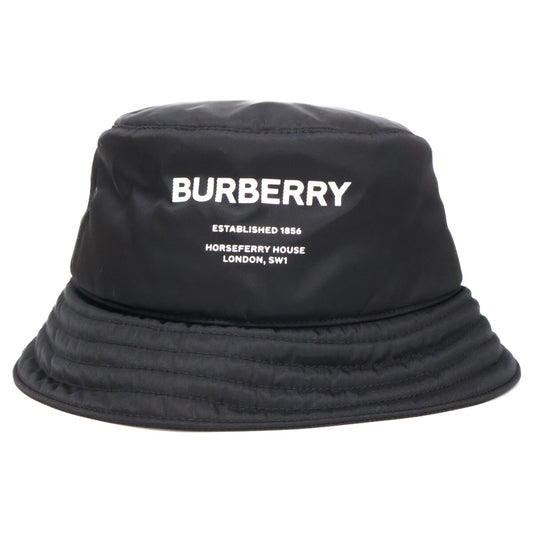 BURBERRY Padded Nylon Logo Print Bucket Hat Black Size L