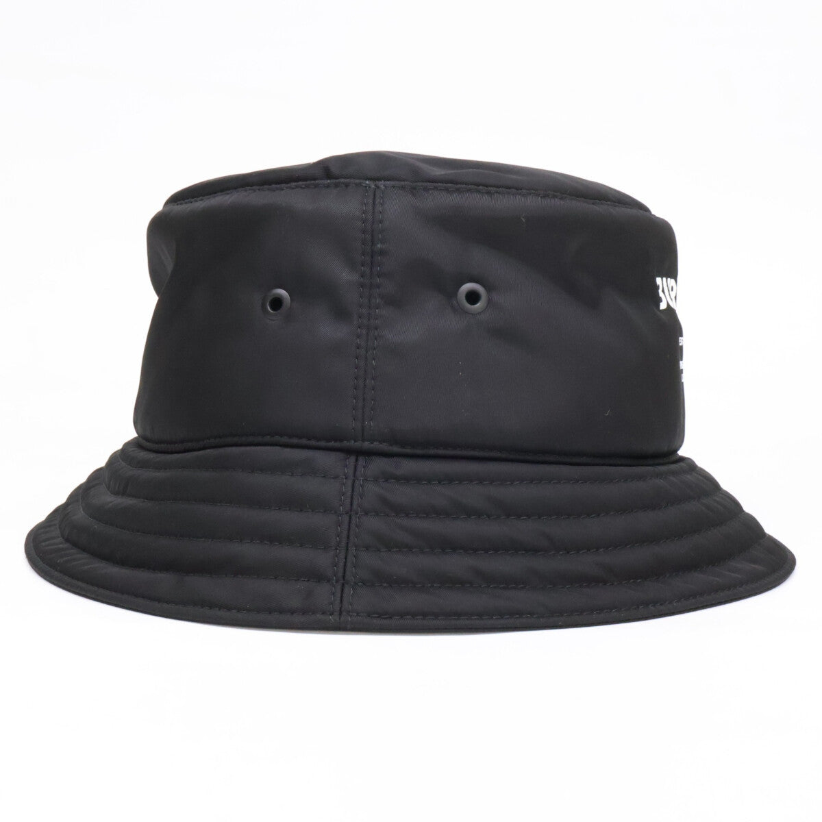 BURBERRY Padded Nylon Logo Print Bucket Hat Black Size L