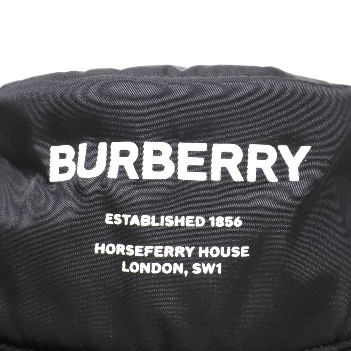 BURBERRY Padded Nylon Logo Print Bucket Hat Black Size L