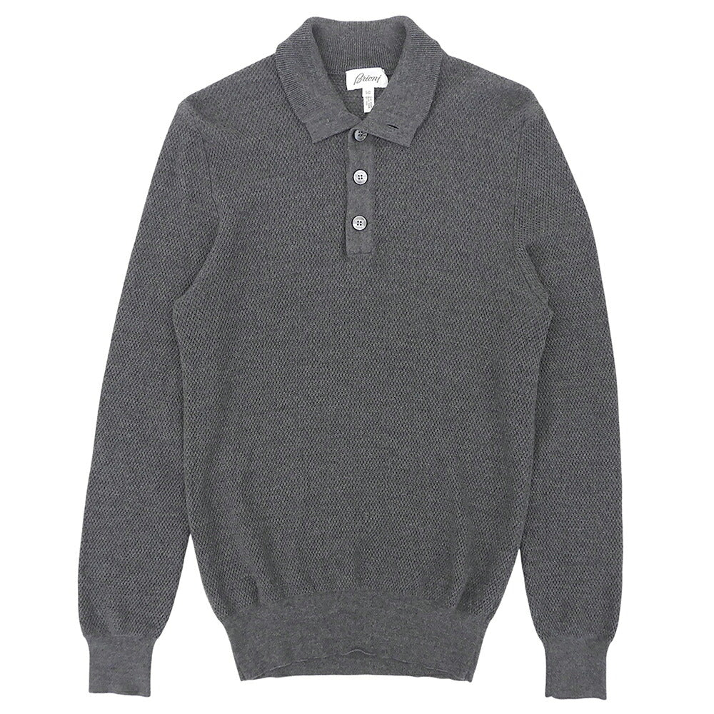 Brioni Wool Knit Shell Button Polo Shirt Gray Size 50