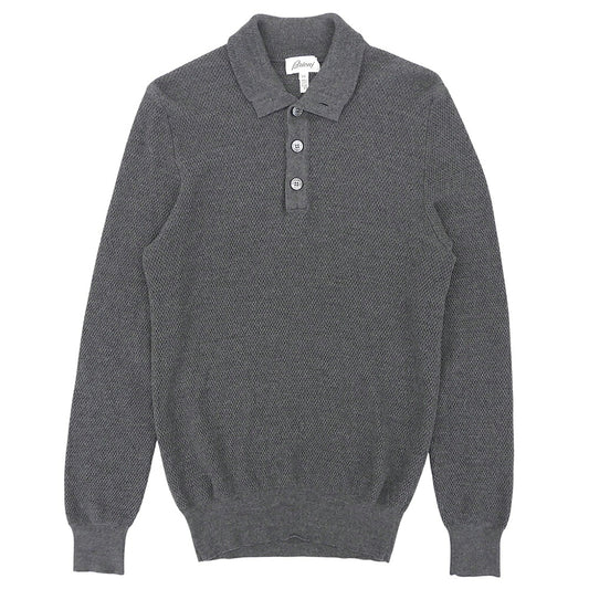 Brioni Wool Knit Shell Button Polo Shirt Gray Size 50
