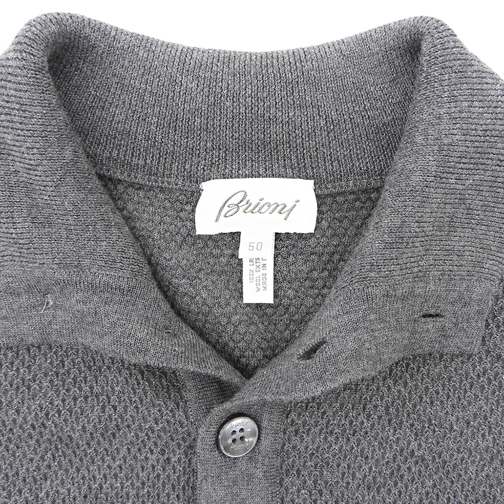 Brioni Wool Knit Shell Button Polo Shirt Gray Size 50