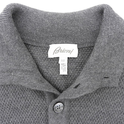 Brioni Wool Knit Shell Button Polo Shirt Gray Size 50