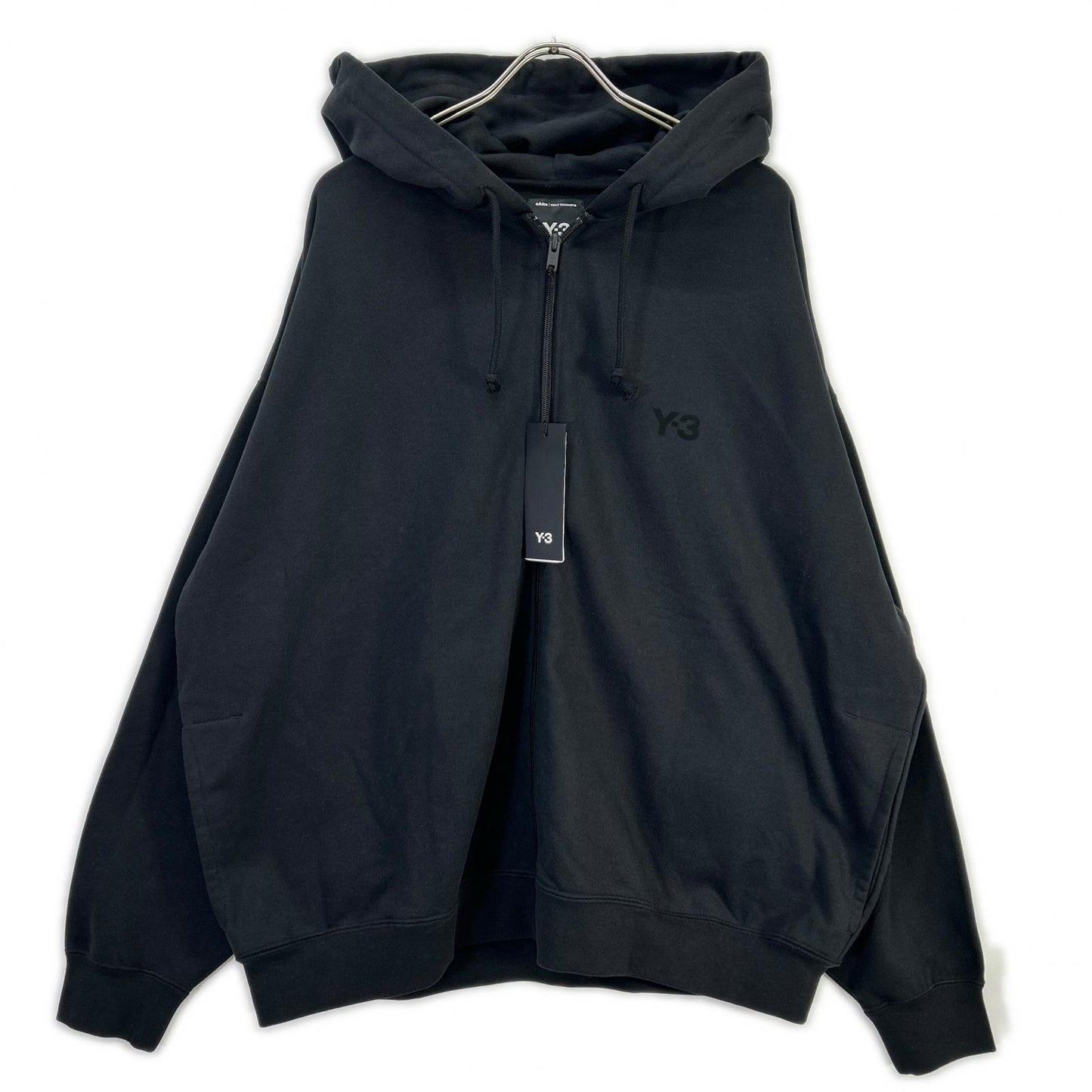 Y-3 Brushed Terry Zip Hoodie Black Cotton Jacket Size XL