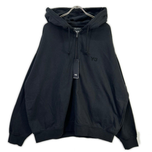 Y-3 Brushed Terry Zip Hoodie Black Cotton Jacket Size XL