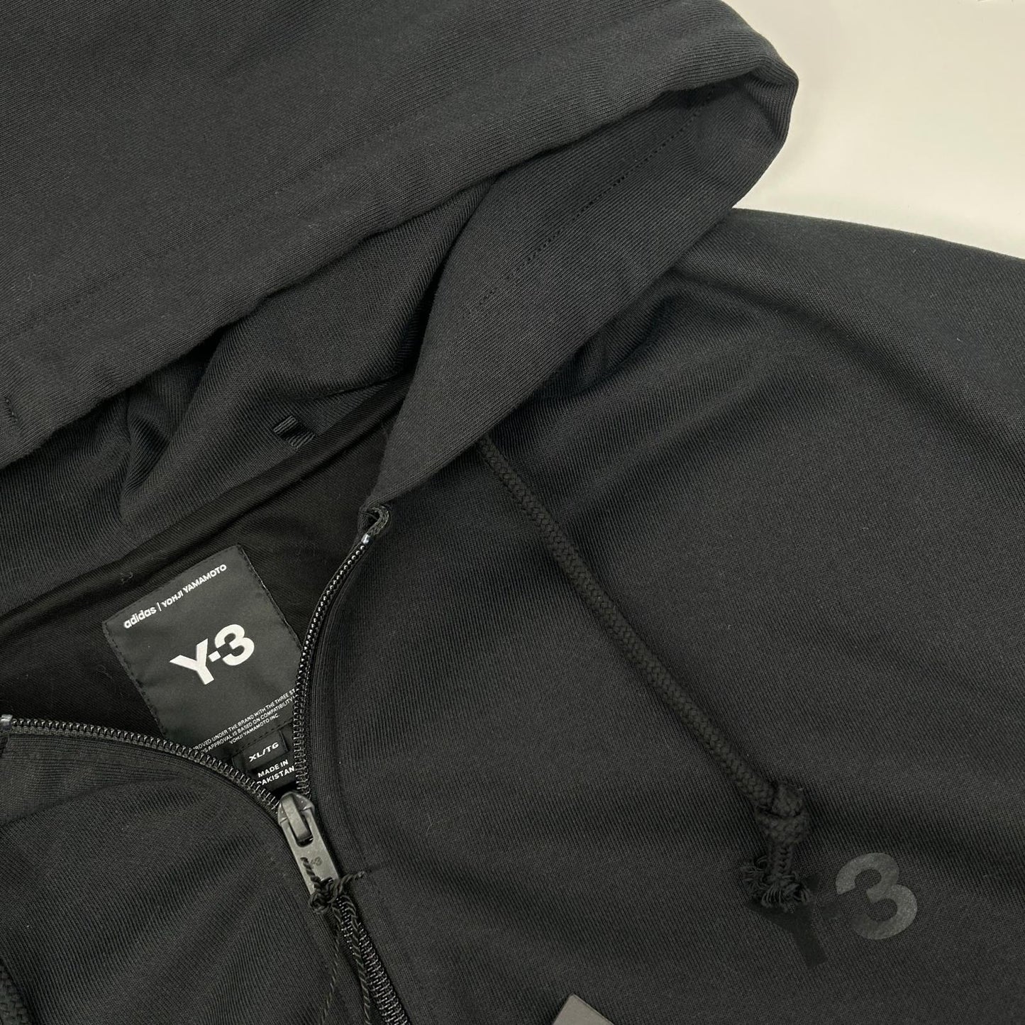 Y-3 Brushed Terry Zip Hoodie Black Cotton Jacket Size XL