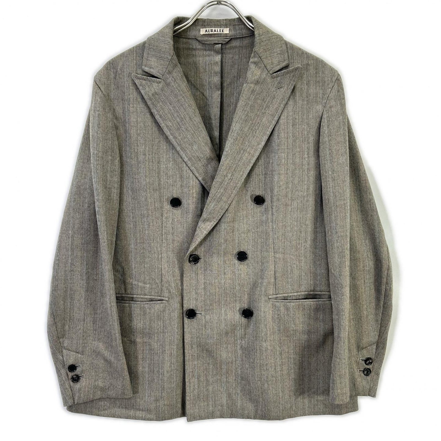 AURALEE Wool Silk Herringbone DB Jacket Gray Size 3