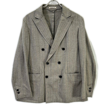 AURALEE Wool Silk Herringbone DB Jacket Gray Size 3