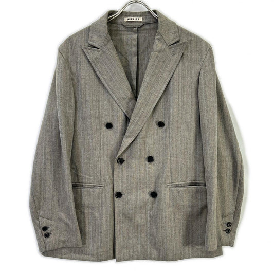 AURALEE Wool Silk Herringbone DB Jacket Gray Size 3