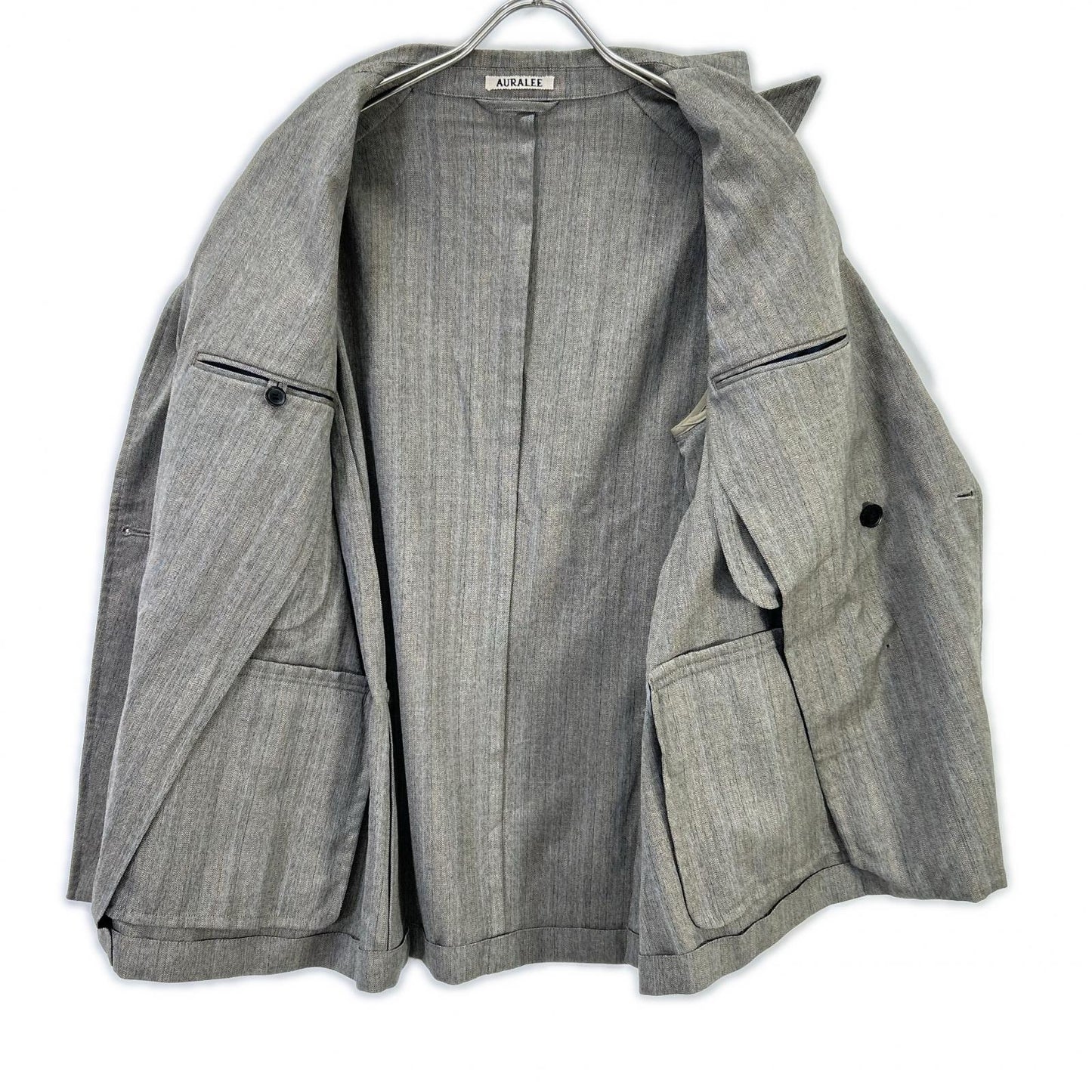 AURALEE Wool Silk Herringbone DB Jacket Gray Size 3