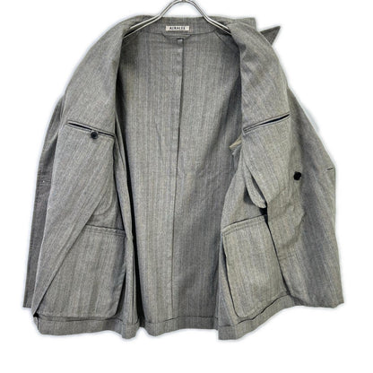 AURALEE Wool Silk Herringbone DB Jacket Gray Size 3