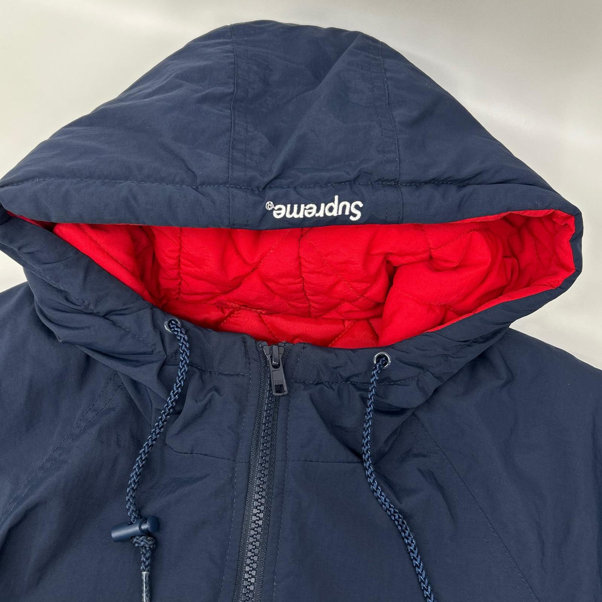 Supreme 18SS Script Logo Hooded Nylon Jacket Navy×Red Size M