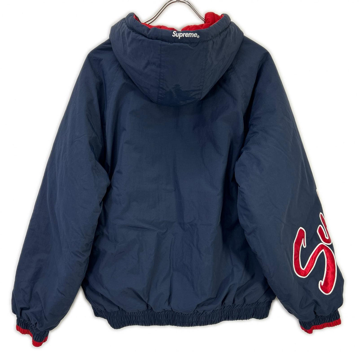Supreme 18SS Script Logo Hooded Nylon Jacket Navy×Red Size M