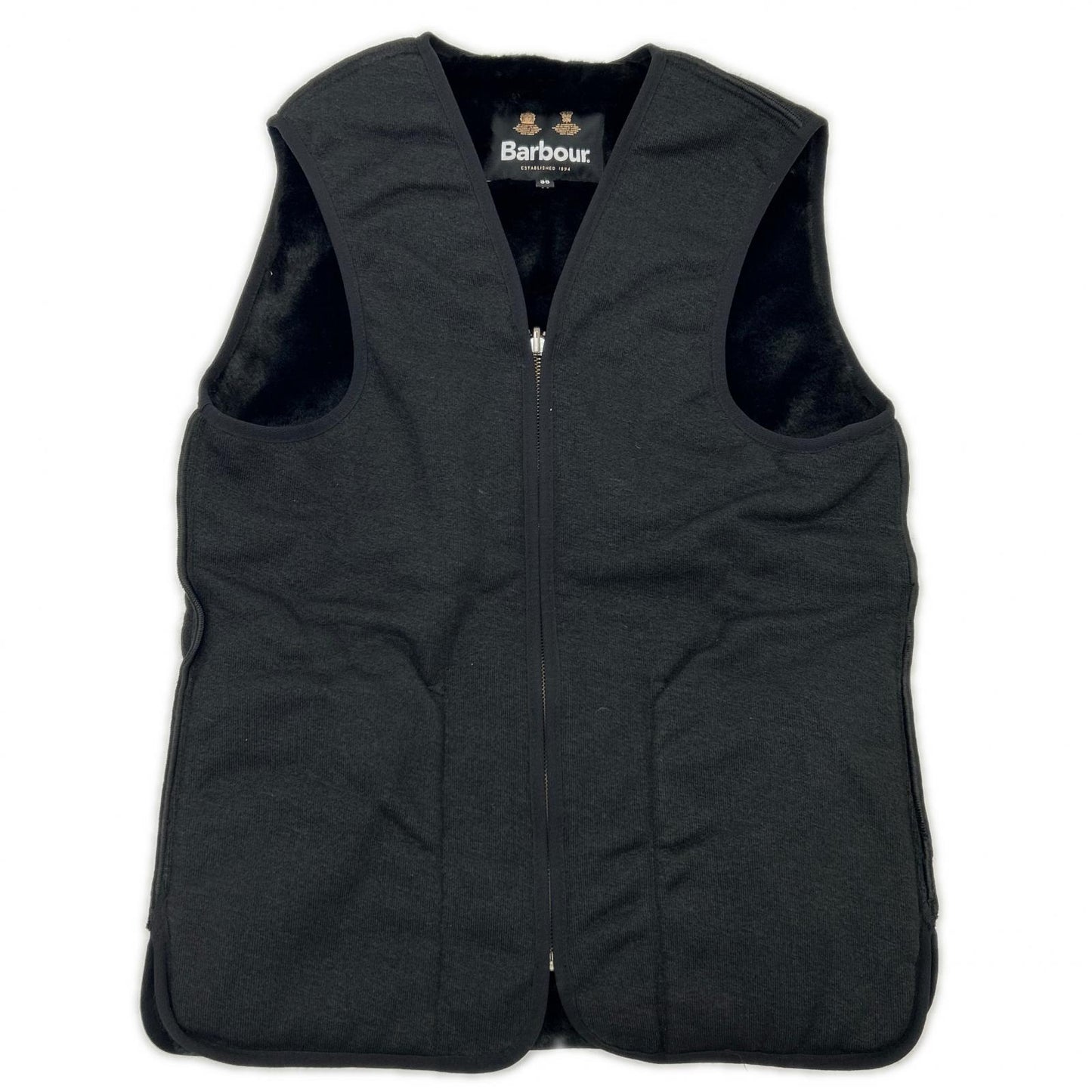 Barbour Black Acrylic Front Zip Fur Liner Vest Size 36