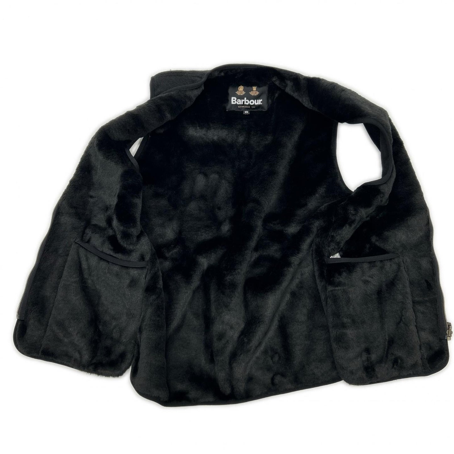 Barbour Black Acrylic Front Zip Fur Liner Vest Size 36