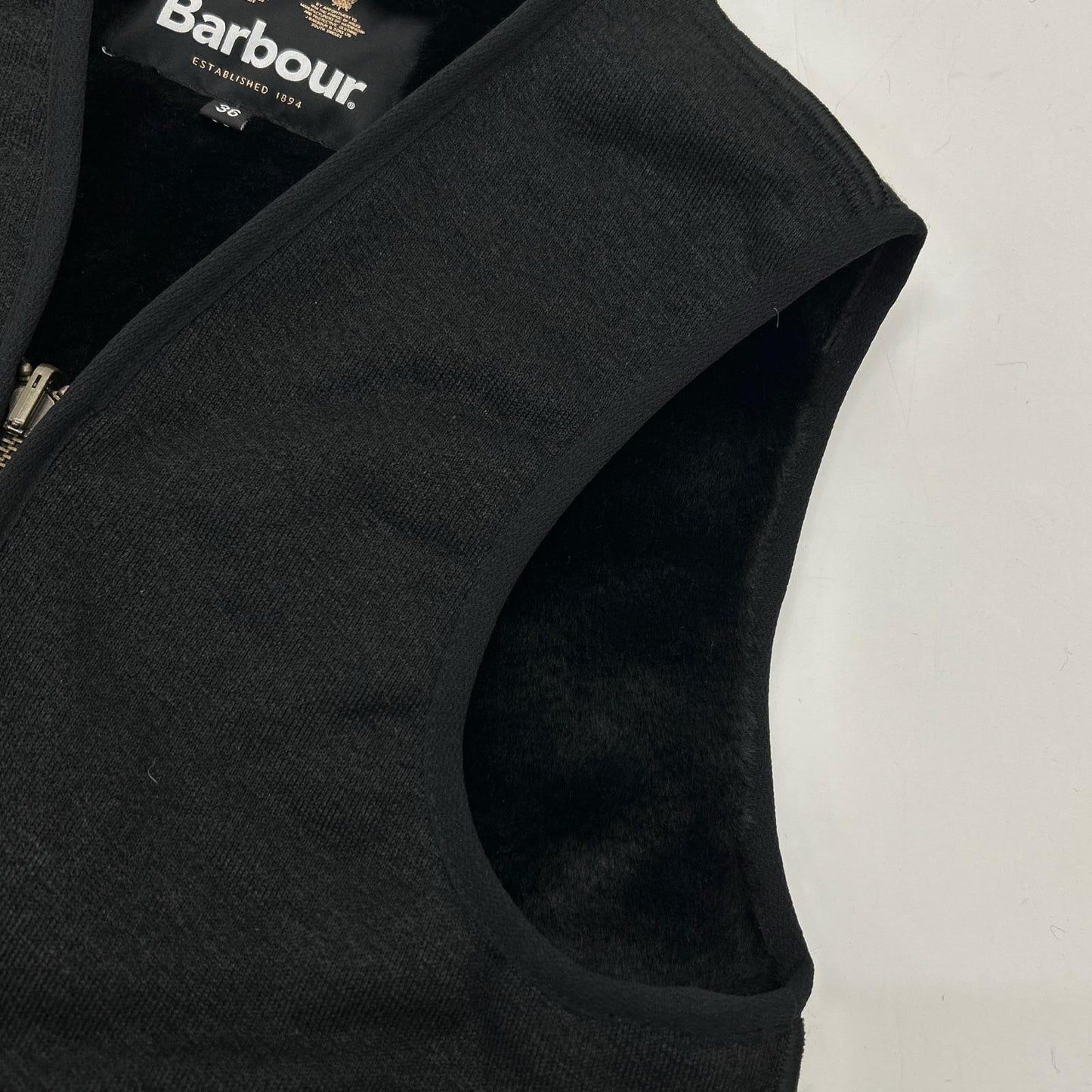 Barbour Black Acrylic Front Zip Fur Liner Vest Size 36