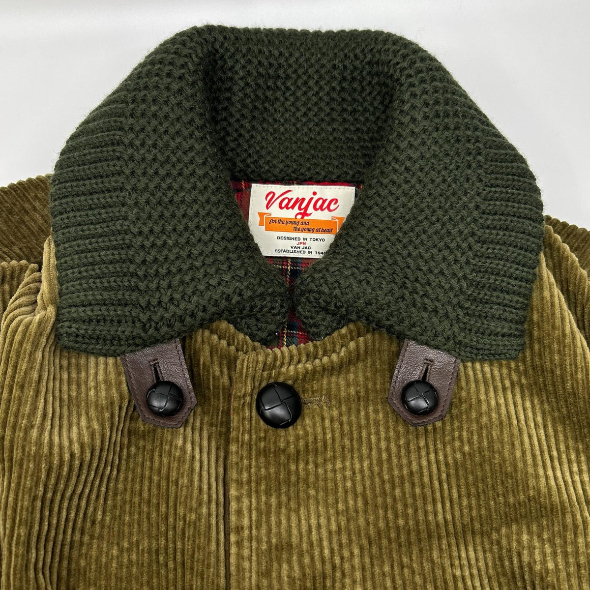 VAN JACKET Khaki Corduroy Spanish Collar Coat Size L