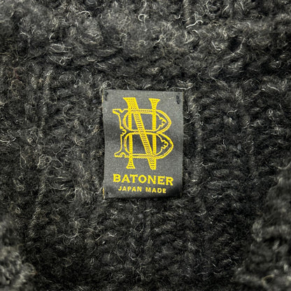 BATONER 21FM-054 SPREAD Aran Crew Neck Sweater Black Size 3