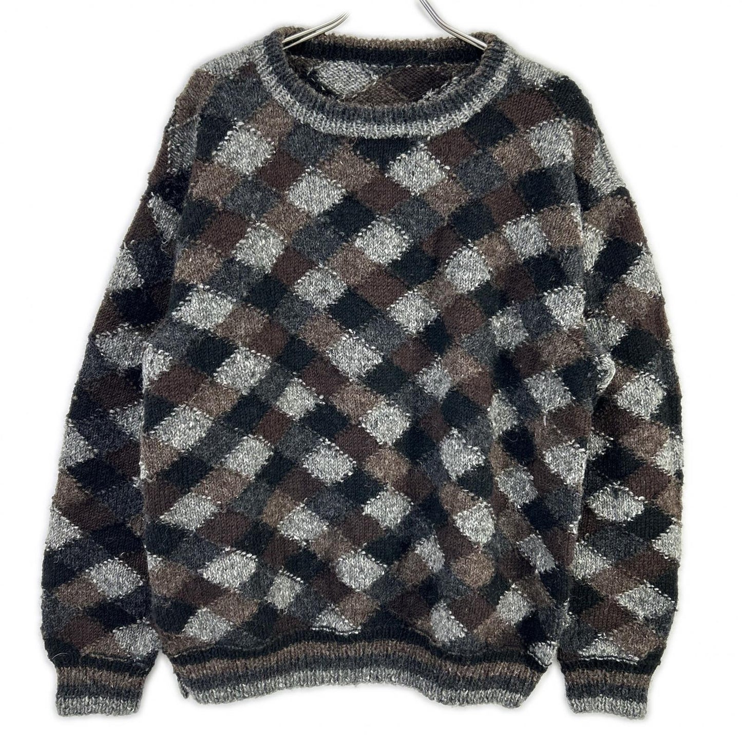 NONSAPIENS Brown Grey Wool Check Knit