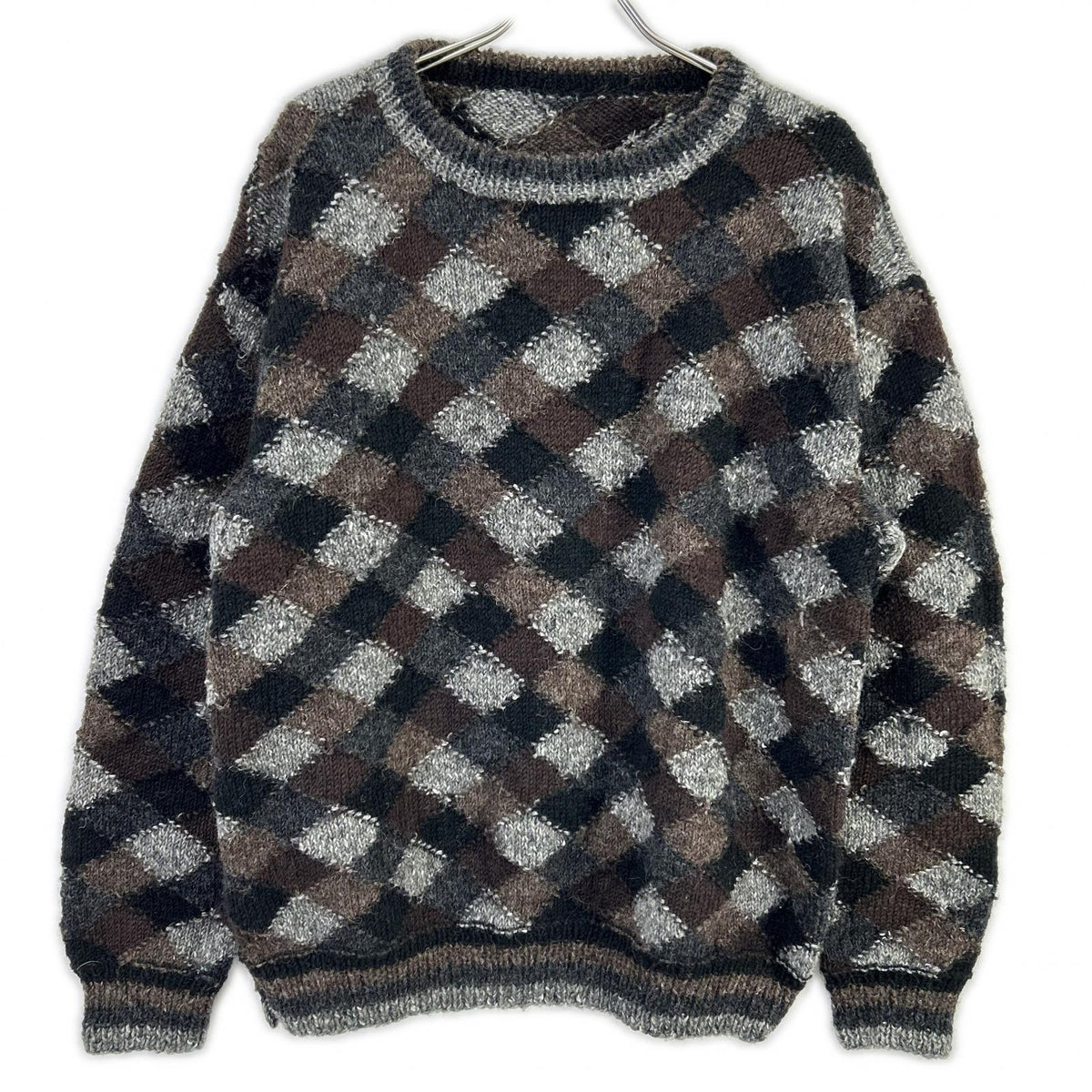 NONSAPIENS Brown Grey Wool Check Knit