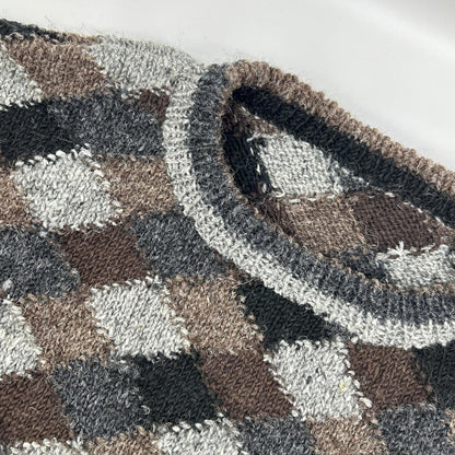 NONSAPIENS Brown Grey Wool Check Knit