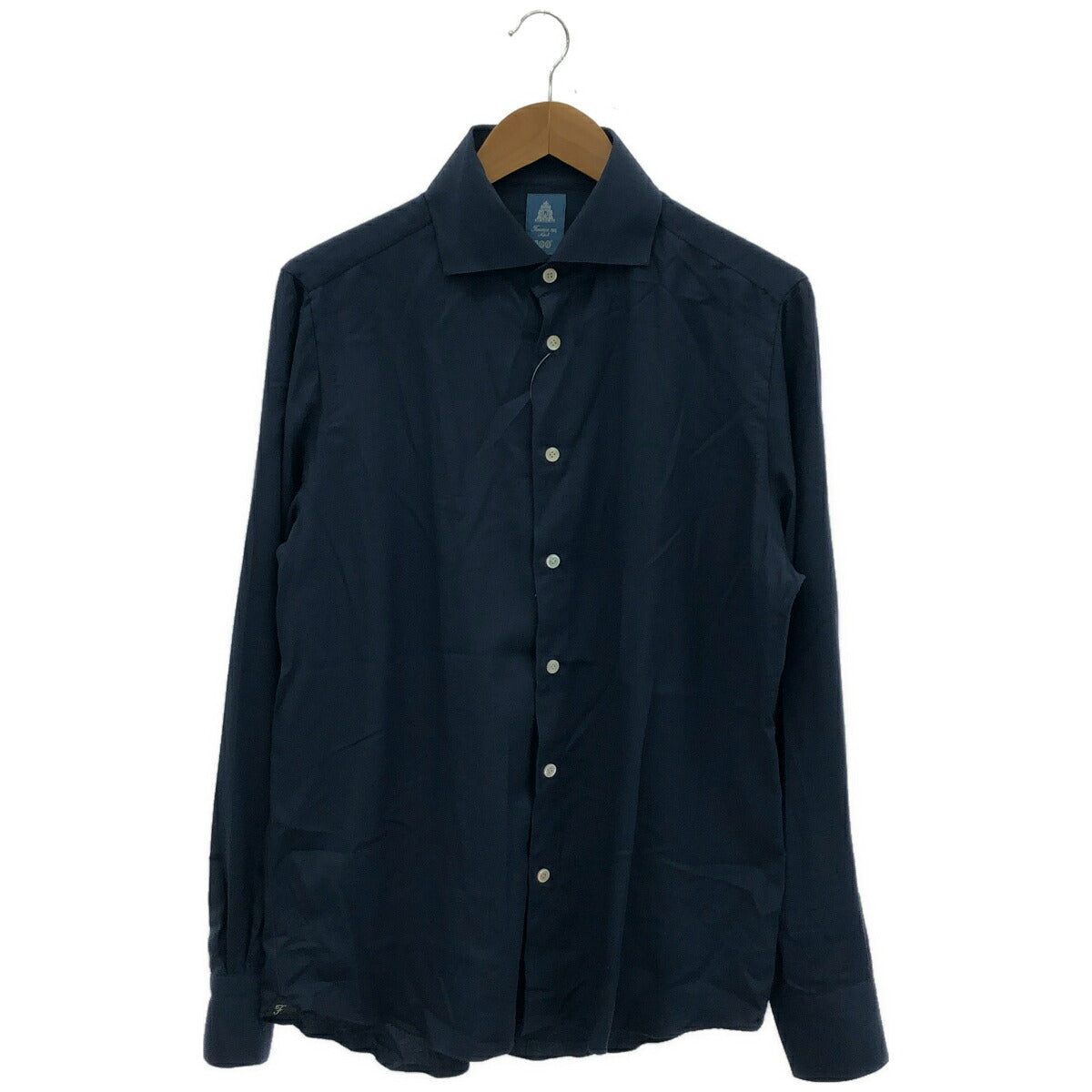 finamore Navy Cashmere Blend Long Sleeve Shirt Size L
