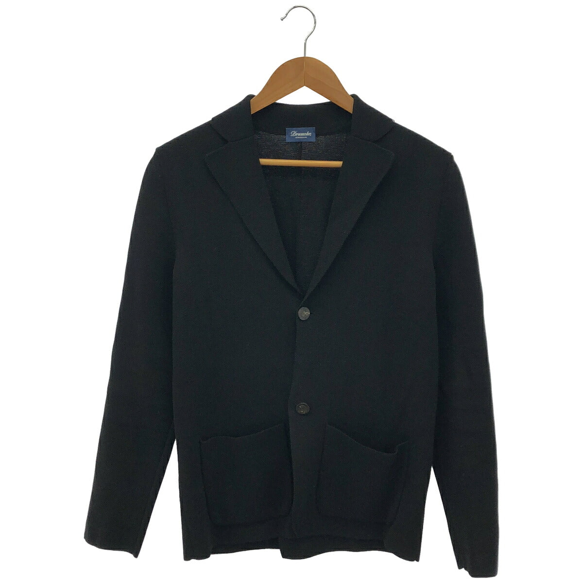 Drumohr Black Cotton Milano Rib Knit 2B Blazer Size 44